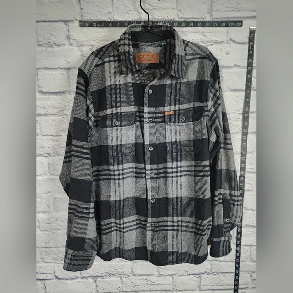 Orvis M Heavy Flannel Shirt Jacket Fleece Lined Cuffs Buffalo Plaid Shacket - Picture 2 of 14